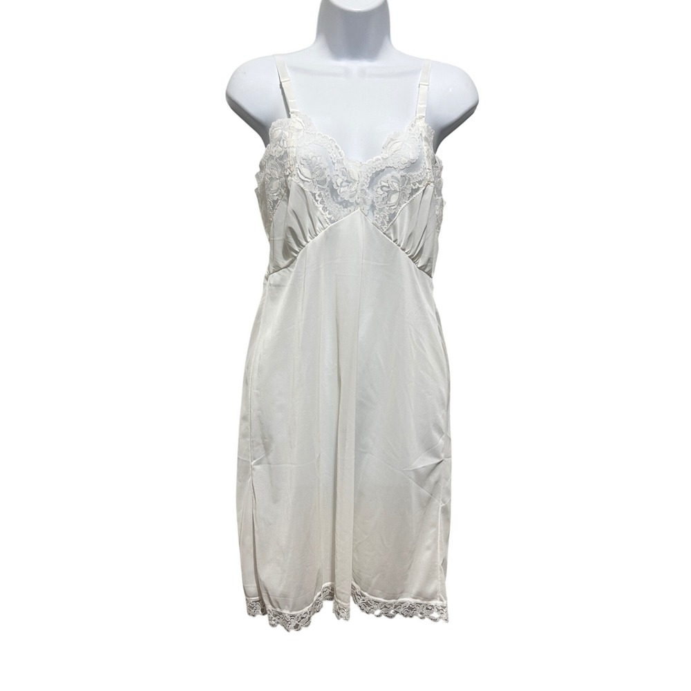 Vintage Women Coquette Cottagecore Full Slip Dress XS White Lace Trim Romantic - Picture 1 of 5